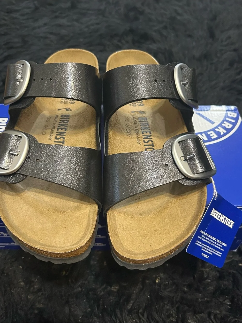 BIRKENSTOCK Arizona black silver buckle sandals slippers shoes eur 39 new